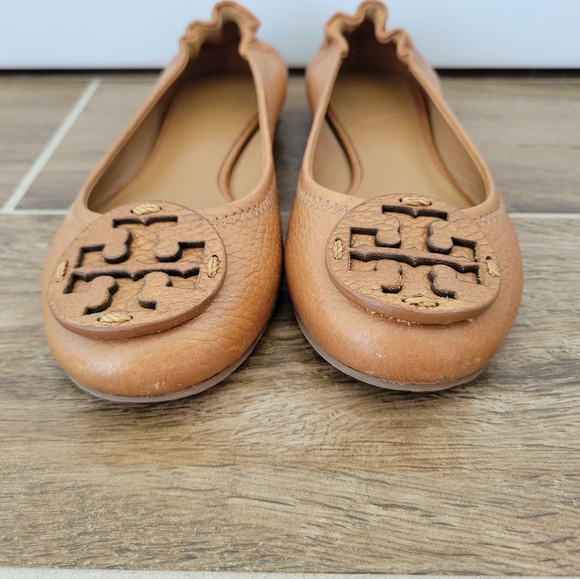 Tory Burch Reva tumbled leather royal tan ballet flats size 5 - Picture 3 of 9